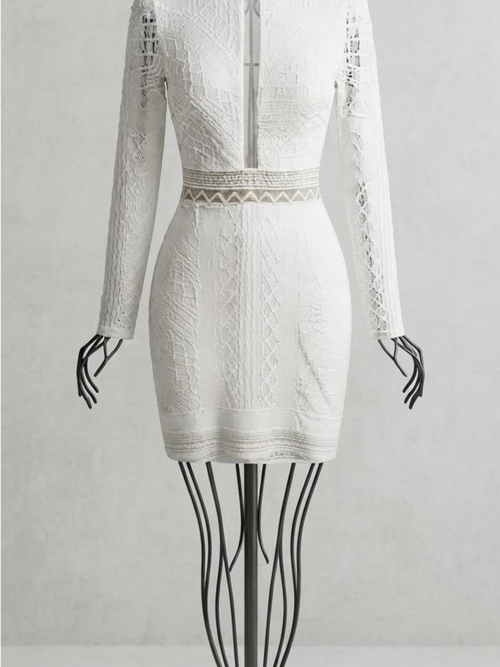 Windsor White Lace Long-Sleeve Mini Dress